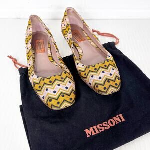 Missoni Ballet Flats Womens Size 37 Multicolor‎ Zigzag Woven Italy Dust Bag